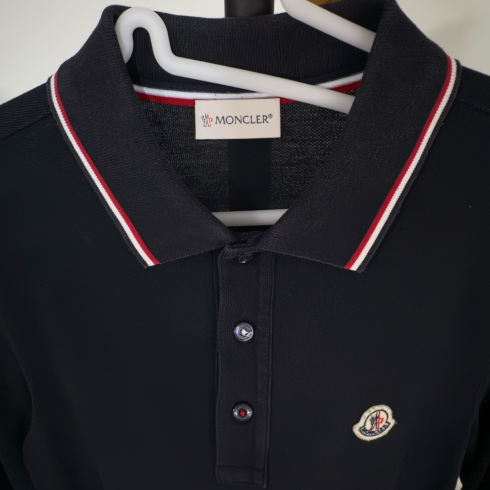 Moncler Maglia Polo Navy Tricolor Trim LS M - Picture 5 of 12